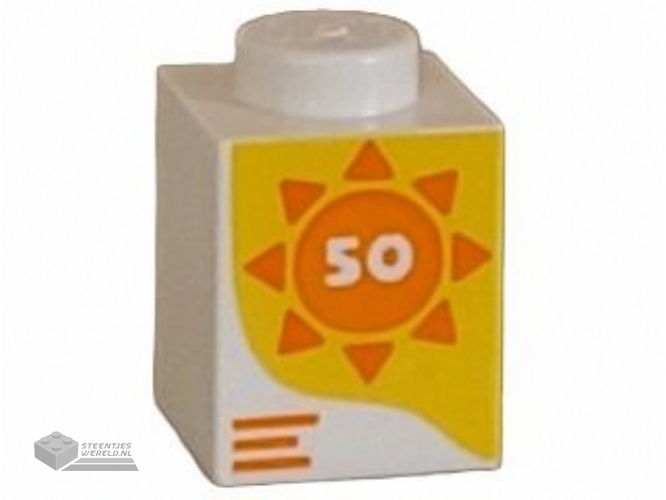 3005pb060 - Brick 1 x 1 with Number 50 in Orange Sun on Yellow Background Pattern