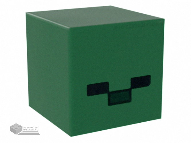 35530pb01 - Minifigure, Head, Modified Small Cube with 2 Black Rectangles and 1 Dark Green Rectangle Pattern (Minecraft Baby Zombie)