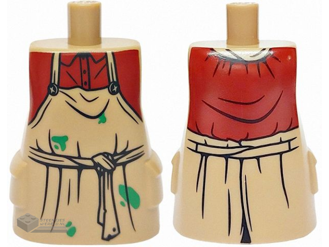 37777pb04 - Torso Large, Long Coat with Molded Pockets with Apron, Dark Red Shirt, Green Paint Splotches, Black Tied Belt and Creases Pattern