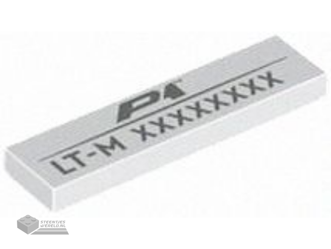 2431pb891 - Tile 1 x 4 with Dark Silver 'P1', 'LT-M' and 8-Digit Serial Number Pattern