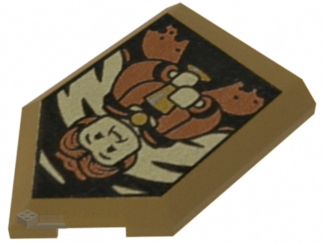 22385pb335 – Tile, Modified 2 x 3 Pentagonal with HP Portrait – Helga Hufflepuff Pattern