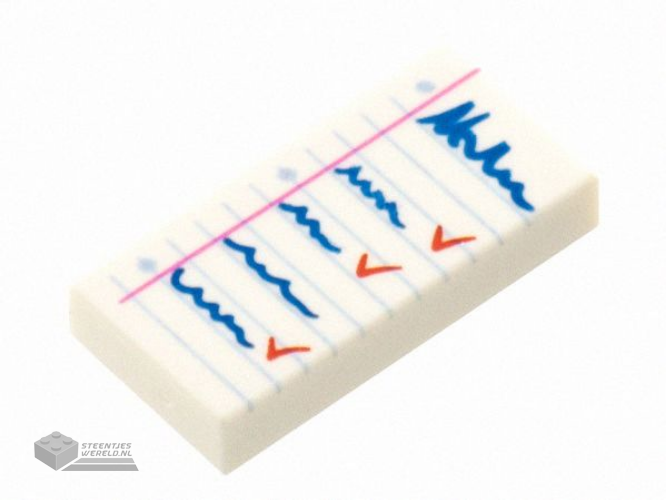 3069pb0990 – Tile 1 x 2 with Notepad with Blue List and Red Check Marks Pattern