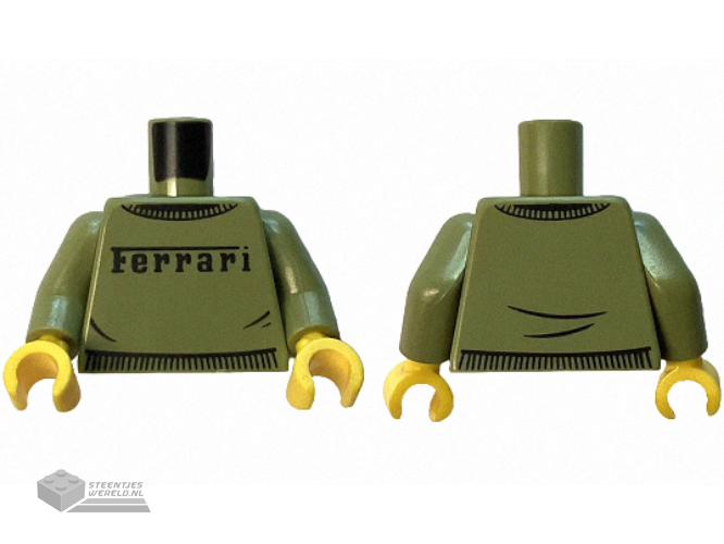 973pb5807c01 - Torso Sweater with Black Ferrari Logo and Wrinkles Pattern / Olive Green Arms / Yellow Hands