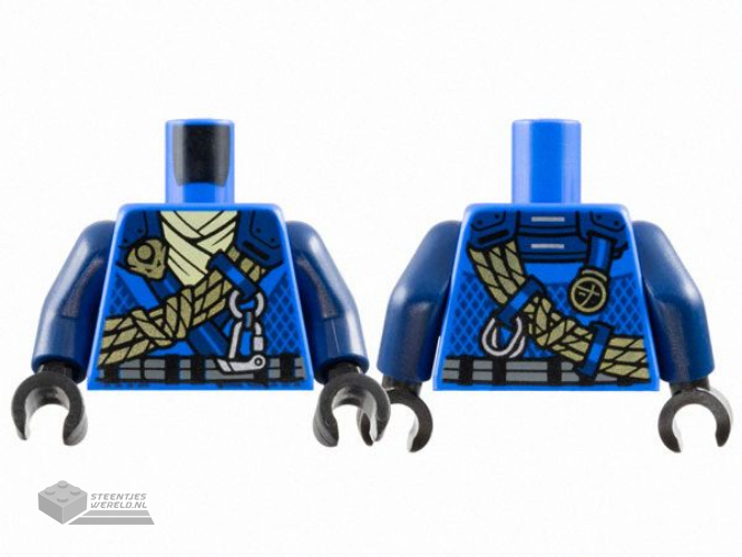 973pb5560c01 - Torso Tunic with Dark Blue Shoulders, Bright Light Yellow Scarf, Gold Dragon Head and Ropes and Silver Carabiner Pattern / Dark Blue Arms / Black Hands