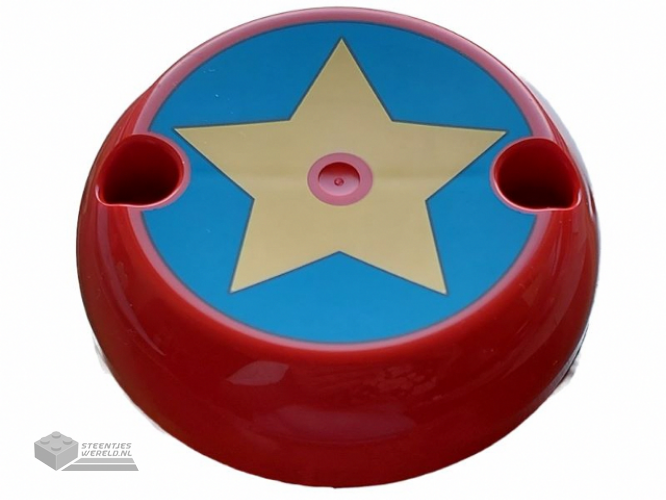 1974pb01 – Cylinder Hemisphere 7 x 7 Flat (Pod Half) with 2 Pin Holes with Black Outlined Yellow Star on Blue Circle Pattern