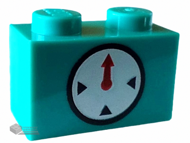 3004pb254 – Brick 1 x 2 with Timer Black Circle and Indicators with Red Hand on White Background Pattern