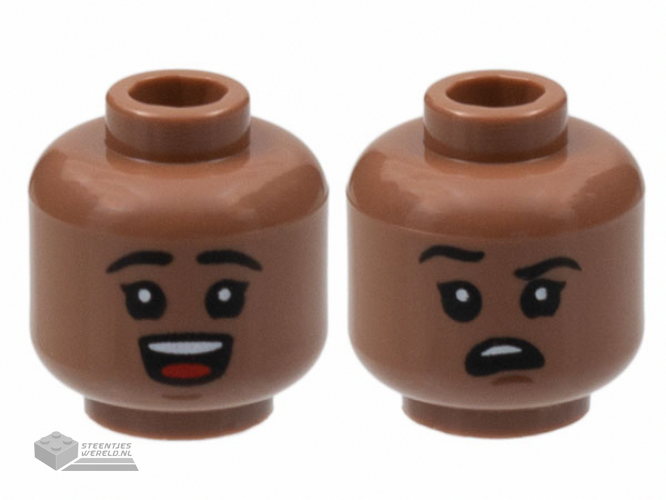 3626cpb2995 - Minifigure, Head Dual Sided Child Black Eyebrows, Open Mouth Smile with Top Teeth and Red Tongue / Right Eyebrow Raised, Confused Pattern - Hollow Stud
