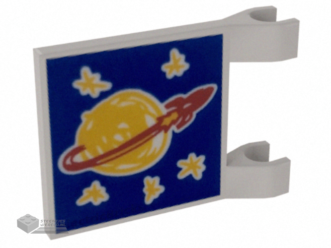 2335pb250 – Flag 2 x 2 Square with Drawn Classic Space Logo and 5 Bright Light Orange Stars on Blue Background Pattern