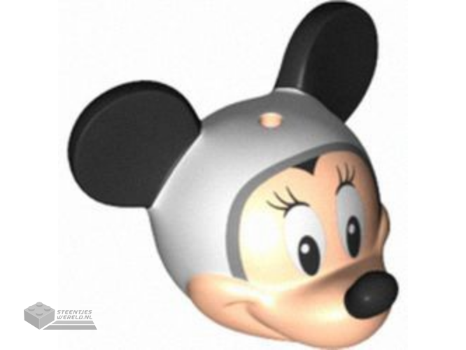 24629pb07 – Minifigure, Head, Modified Mouse with Black Ears and Nose, White Eyes with Eyelashes and Space Helmet Pattern (Minnie)
