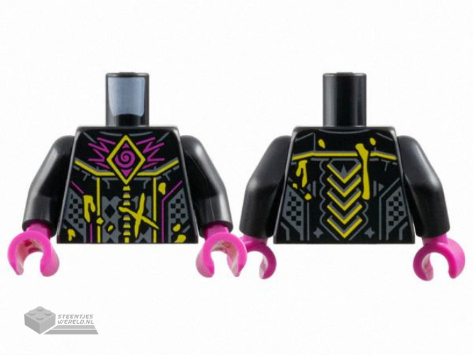 973pb5784c01 - Torso Armor, Magenta Spiral and Zigzags, Yellow Lines, Splotches and Chevrons, Dark Bluish Gray Trim Pattern / Black Arms / Magenta Hands