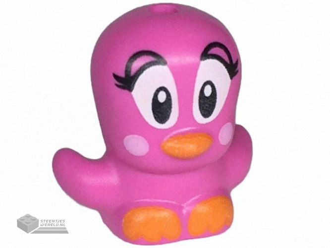 3918pb01 – Bird, Chick with Open Wings with Large Black and White Eyes, Eyelids, Bright Pink Circles on Cheeks, Orange Beak and Feet Pattern (Sonic the Hedgehog Flicky)