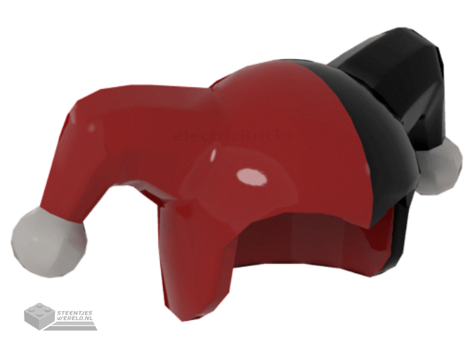 62537pb01 – Minifigure, Headgear Jester’s Cap with Black Left Side and White Pom Poms Pattern