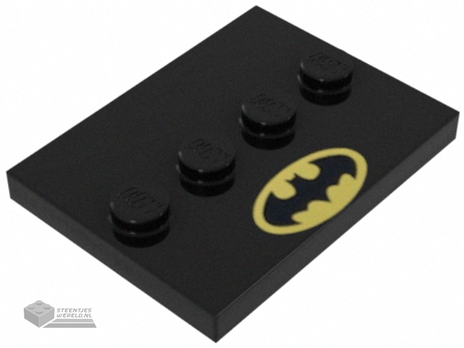 88646pb010 – Tile, Modified 3 x 4 with 4 Studs in Center with Batman Logo Pattern