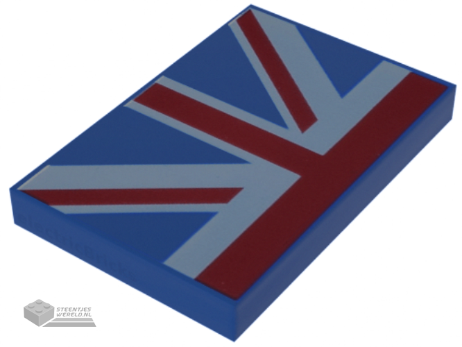 26603pb241 – Tile 2 x 3 with Red, Blue, and White Union Jack Flag Half Pattern
