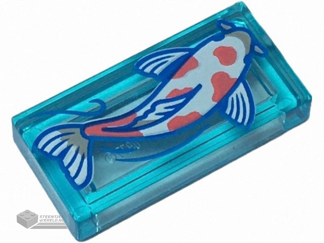 3069pb1167 – Tile 1 x 2 with White Koi Fish with Coral Spots Pattern