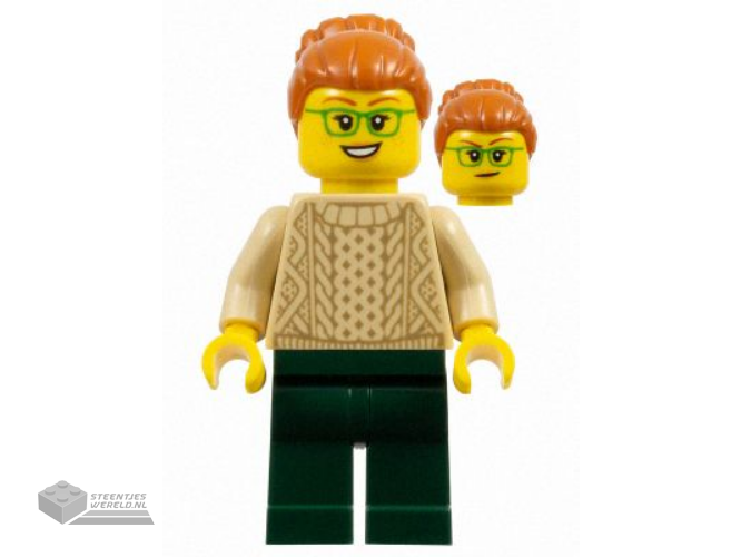 idea148 – Camper – Female, Dark Orange Hair, Glasses, Tan Sweater, Dark Green Legs