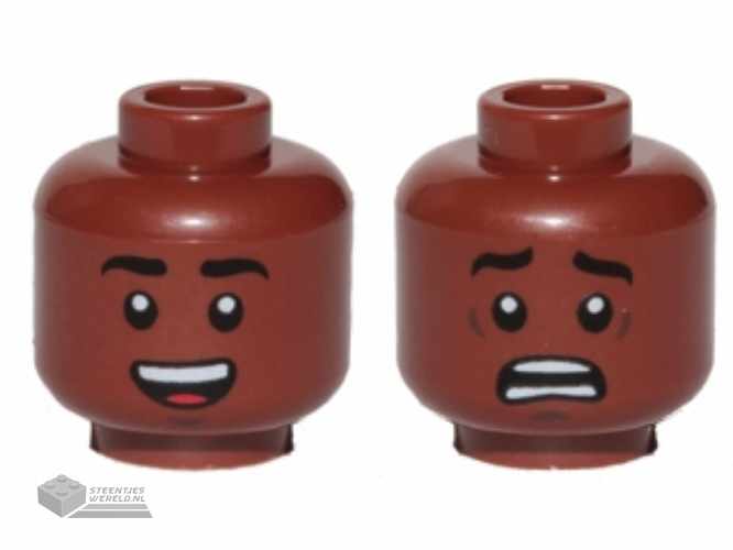 3626cpb1909 - Minifigure, Head Dual Sided Black Eyebrows, White Pupils, Teeth, Smile / Scared Pattern (Finn) - Hollow Stud