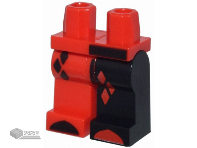 970d03pb07 - Hips and 1 Black Left Leg, 1 Red Right Leg with Black and Red Diamonds and Shoe Tips Pattern