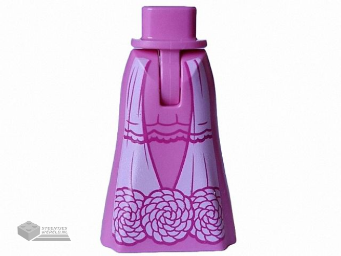 36187c00pb028 – Mini Doll Hips and Skirt Full Length with Bright Pink Sides, Magenta Layers and Pom Pom Flowers Pattern – Thin Hinge