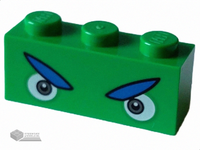 3622pb134 – Brick 1 x 3 with Angry Dark Bluish Gray and White Eyes, Blue Eyebrows Pattern (Super Mario Ludwig Upper Face)