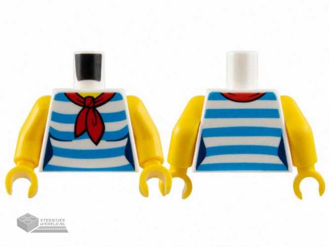 973pb2734c01 - Torso Female Shirt with Dark Azure Horizontal Stripes, Red Scarf, Yellow Neck Pattern / Yellow Arms / Yellow Hands