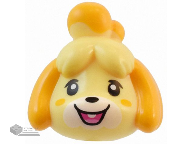 105195pb01 - Minifigure, Head, Modified Dog (Shih Tzu) with Molded Bright Light Orange Ears and Top Knot and Printed Black Eyes and Dark Pink and Bright Pink Mouth Pattern