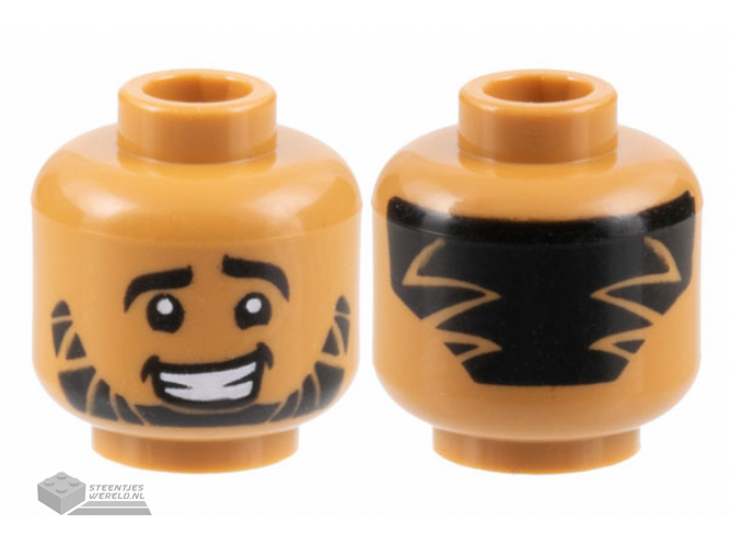 3626cpb3158 - Minifigure, Head Black Eyebrows, Full Beard, Hair on Back, Zigzag Styling Pattern - Hollow Stud