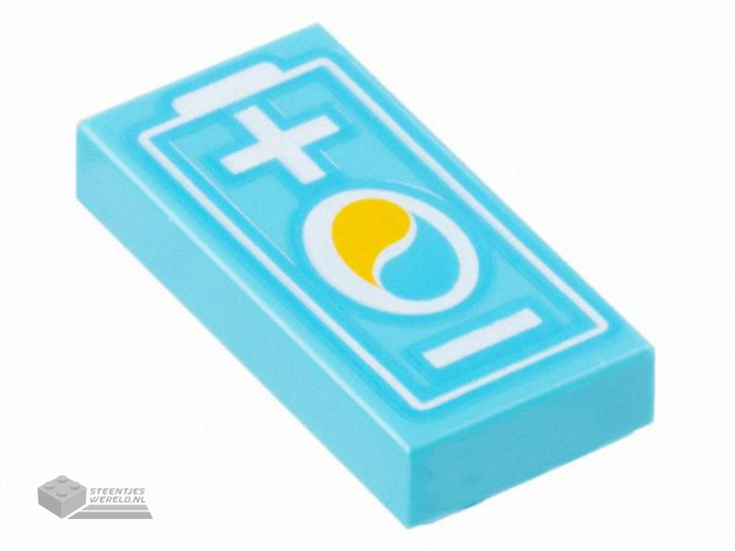 3069pb1065 – Tile 1 x 2 with Electric Car Battery with OctanE Logo and White Plus and Minus Sign Pattern