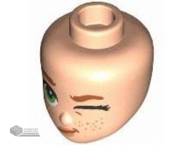 107097 – Mini Doll, Head Friends with Dark Orange Eyebrows, Green Eyes, Right Wink, Nougat Lips and Freckles, Lopsided Grin Pattern