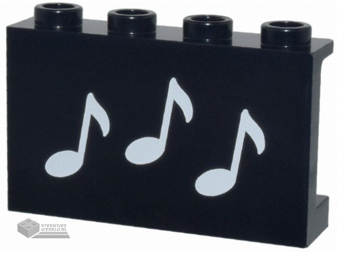 14718pb080 – Panel 1 x 4 x 2 with Side Supports – Hollow Studs with 3 White Music Notes Pattern