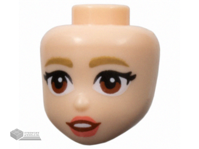 109880 – Mini Doll, Head Friends with Dark Tan Eyebrows, Black Eyelashes, Reddish Brown Eyes, Coral Lips, Open Mouth Smile with White Teeth Pattern