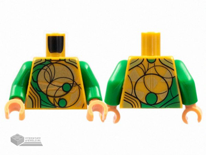 973pb4524c01 - Torso Armor, Green and Gold Circles, Black Curves Pattern / Green Arms / Nougat Hands