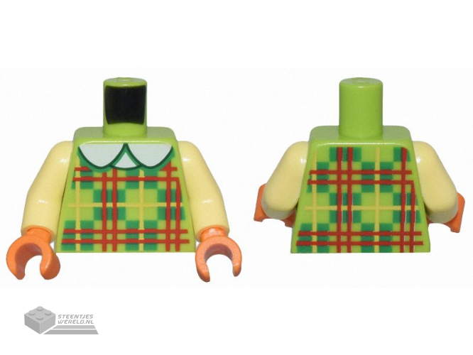 973pb5598c01 - Torso Plaid Dress with Green Squares, Red and Yellow Lines, and White Collar Pattern / Bright Light Yellow Arms / Orange Hands