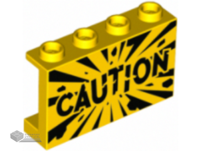 14718pb049 - Panel 1 x 4 x 2 with Side Supports - Hollow Studs with Black 'CAUTION' and Explosion Pattern