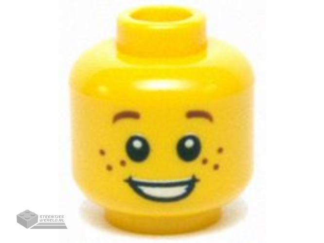 3626pb0471 – Minifigure, Head Child Small Reddish Brown Eyebrows Far Apart, Freckles, Open Mouth Smile with Teeth Pattern