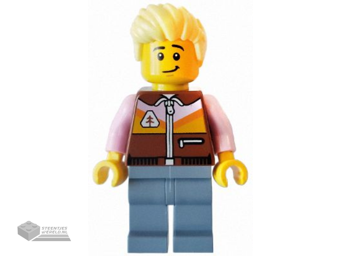 idea150 – Camper – Male, Reddish Brown Jacket, Sand Blue Legs, Bright Light Yellow Spiked Hair Swept Up