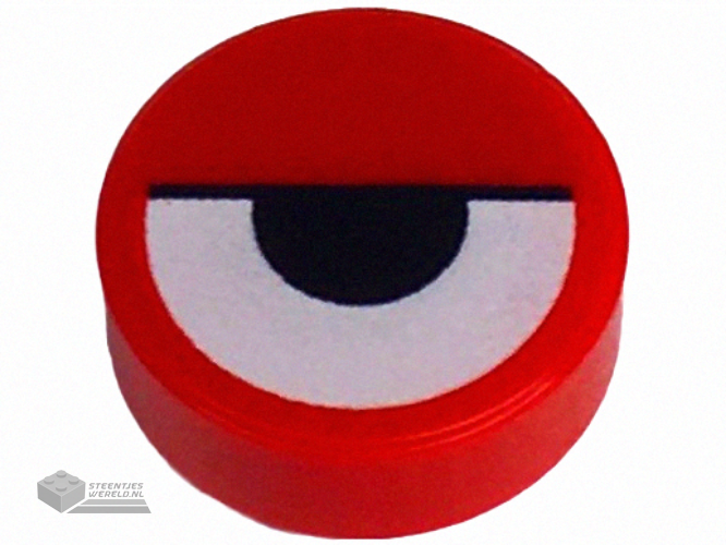 98138pb388 – Tile, Round 1 x 1 with White Eye Partially Closed with Black Half Circle Pupil and Line Pattern