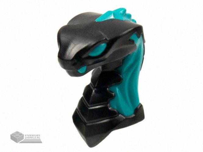 49588pb02 – Minifigure, Head, Modified Snake, Cobra with Closed Mouth with Molded Dark Turquoise Eyes, Fangs, and Flames on Closed Hood Pattern