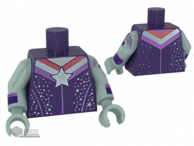 973pb4230c01 – Torso Metallic Light Blue Star and Sparkles with Stripes Pattern / Light Aqua Arms with Metallic Light Blue Sparkles and Dark Purple Cuff Pattern / Light Aqua Hands