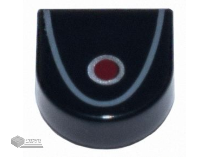 24246pb046 – Tile, Round 1 x 1 Half Circle Extended with Red Circle with Silver Outline and Dark Bluish Gray Curved Line Pattern