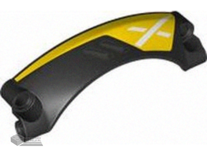 2459pb001R – Technic, Panel Car Mudguard Arched #42 9 x 2 x 3 Rounded Top with Dark Silver Air Vents and White X on Yellow Background Pattern Model Right Side