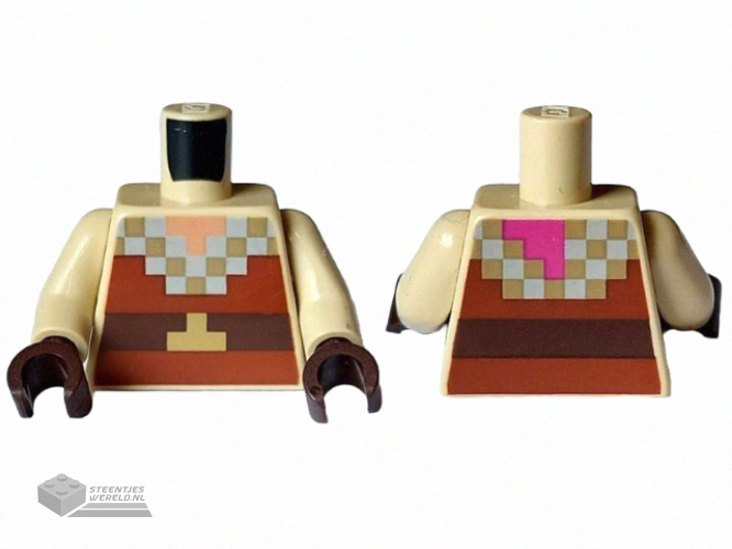 973pb4248c01 - Torso Pixelated Light Nougat Neck, Reddish Brown Shirt, Dark Brown and Gold Belt Pattern / Tan Arms / Dark Brown Hands