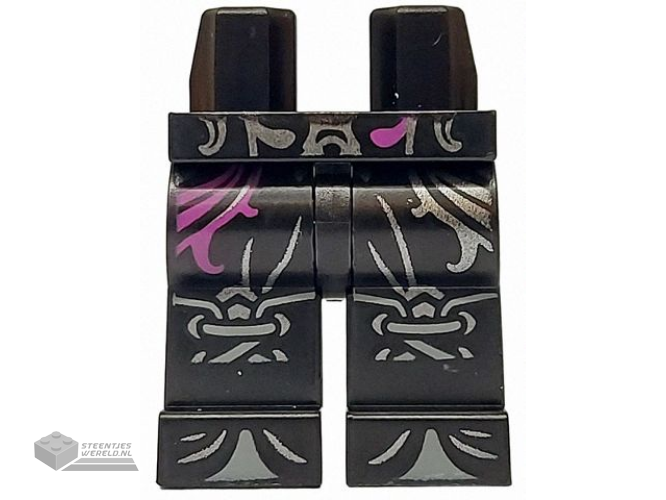970c00pb1585 - Hips and Legs with Magenta and Silver Swirls, Dark Bluish Gray Knees and Toes Pattern