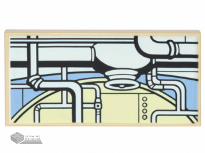 87079pb0355 – Tile 2 x 4 with Pipes and Fittings, Medium Blue and Bright Light Yellow Round Hatch Pattern