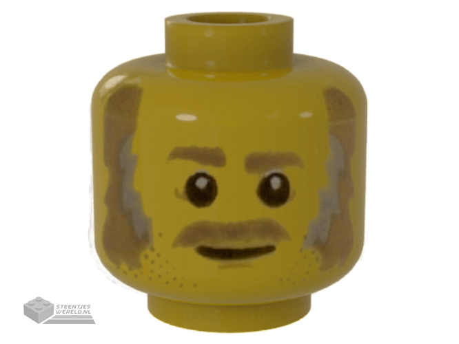 3626cpb1911 - Minifigure, Head Dark Tan Eyebrows, Moustache, Dark Tan and Gray Sideburns, Stubble and White Pupils Pattern - Hollow Stud
