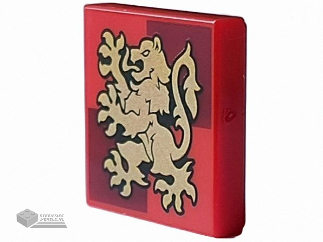 3068pb2359 – Tile 2 x 2 with Gold Gryffindor Crest on Dark Red Squares Pattern