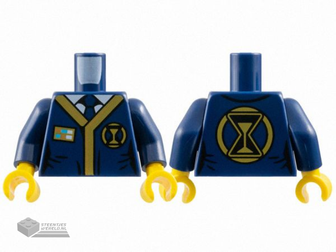 973pb5802c01 – Torso Tunic with Black and Gold Hem, Hourglasses and Badge with Medium Azure and White Rectangles over Shirt with Tie Pattern /  Dark Blue Arms / Yellow Hands