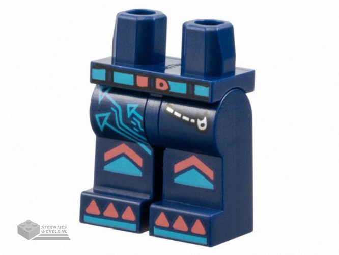 970c00pb1664 - Hips and Legs with Medium Azure and Coral Belt, Arrows, Silver Pocket Zipper, Knee Pads with Chevrons, Triangles and Lines on Shoe Tips Pattern