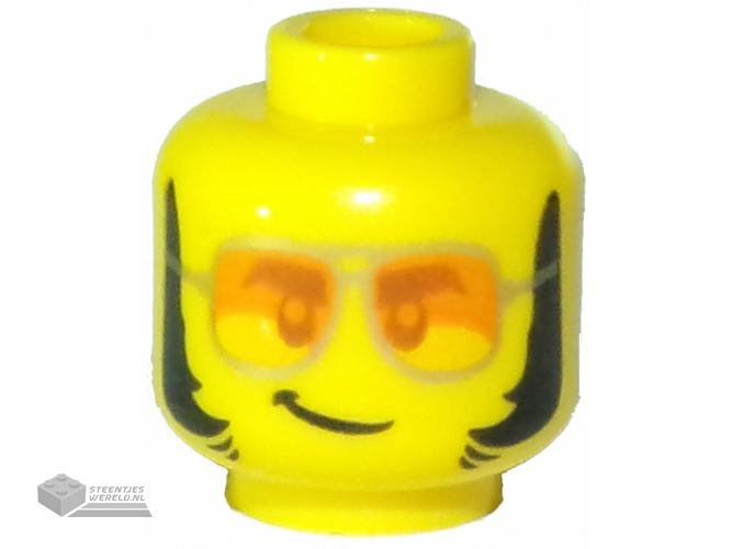 3626cpb2540 - Minifigure, Head Glasses, Orange Sunglasses with Silver Frames, Lopsided Grin, Thick Sideburns Pattern - Hollow Stud