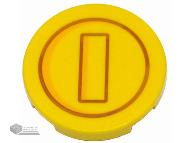 67095pb062 – Tile, Round 3 x 3 with Dark Orange Circle and Rectangle with Bright Light Orange Highlights Pattern (Super Mario Coin)